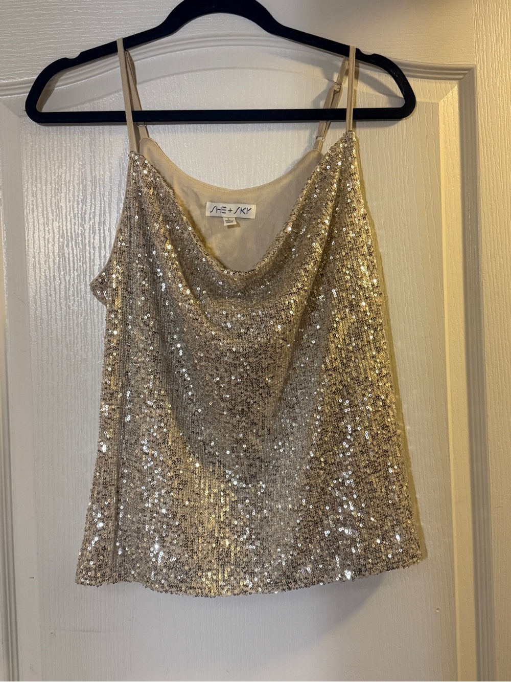 Sequin Cowl Neck Camisole Top - Gold Sparkle